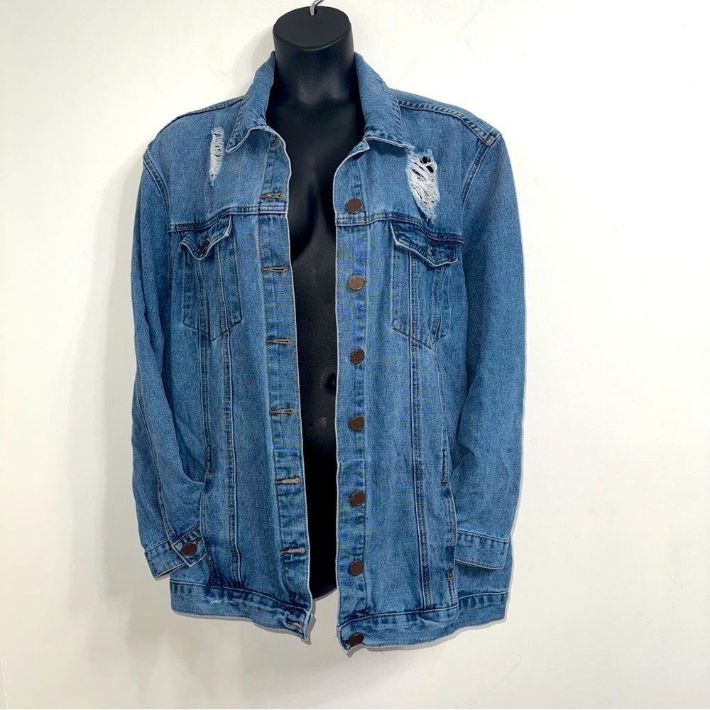 Ashley Stewart Distressed Blue Denim Jacket in Size 26